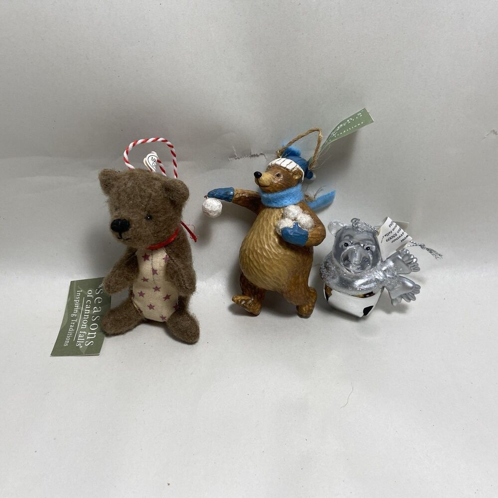 Seasons of Cannon Falls Lot of 3 Bear Ornaments Lodge Cabin Bear Lover Set
